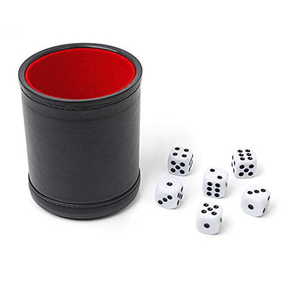 Felt Lined Professional Dice Cup, Black-No Lid | With 6 Dice, Quiet, For Yahtzee Game
