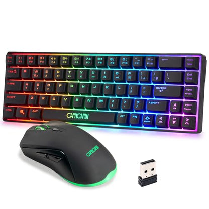 CHONCHOW 60% Wireless Gaming Keyboard and Mouse Combo,LED Backlit | Rechargeable 2000mAh Battery, Portable 68 Keys Waterproof Small Compact Keyboard Mice for PC/Mac Gamer(Wireless)