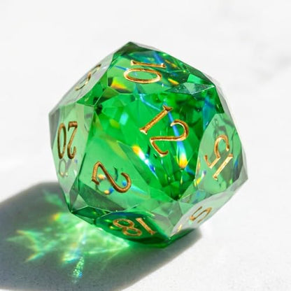 Single Multifaceted D20 DND Dice Resin Sharp Edge 20 Sided D&D Dice, 22Mm Handmade Polyhedral for Dungeons and Dragons, RPG, Roleplaying MTG Table Games - color: D20-green