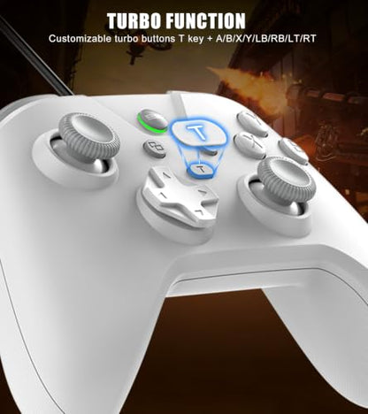Wired Controller for Android/Tablet/Windows PC/Switch/PS4/PS3, 1000Hz Polling Rate Plug and Play Gaming Gamepad Joystick with USB C Adapter, Dual Motors, Turbo, 6.56ft Cable,Ultra-Low Latency -White - color: White