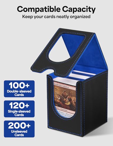 MTG Commander Deck Box, MTG Card Box with See-Through Window, Magnetic Closure Holds 100+ Double-Sleeved Cards TCG Cards(Black&Blue) - color: Black&Blue