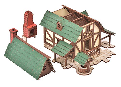 I Built It-PEASANT DWELLING-Architectural Wooden Model Kit-Medieval Europe-3D Puzzle-Terrain Scenery for Tabletop 28mm Miniatures Wargame - (DIY) - Educational Family activity-(Standard Texture) - color: Green Gables 14
