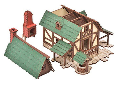 I Built It-PEASANT DWELLING-Architectural Wooden Model Kit-Medieval Europe-3D Puzzle-Terrain Scenery for Tabletop 28mm Miniatures Wargame - (DIY) - Educational Family activity-(Standard Texture) - color: Green Gables 14