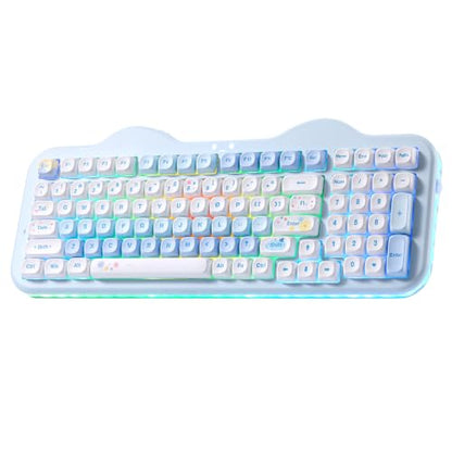 YUNZII C98 Cute Cake Wireless Mechanical Keyboard(Blue, Milk Switch) | 99 Keys with Number Pad, Hot Swap, PBT MOA Keycaps, BT5.0/2.4G/USB-C, Gasket Mount, Custom RGB Backlit for Win/Mac - color: Blue, size: Milk V2 Linear Switch