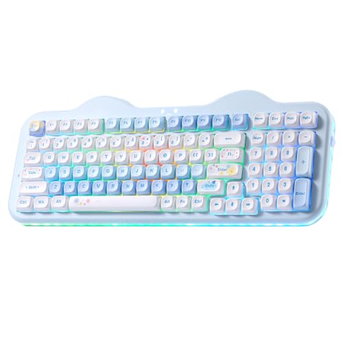 YUNZII C98 Cute Cake Wireless Mechanical Keyboard(Blue, Milk Switch) | 99 Keys with Number Pad, Hot Swap, PBT MOA Keycaps, BT5.0/2.4G/USB-C, Gasket Mount, Custom RGB Backlit for Win/Mac - color: Blue, size: Milk V2 Linear Switch