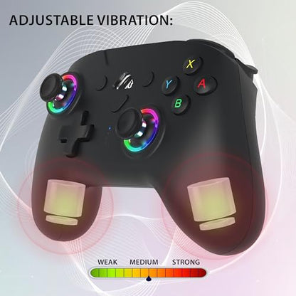 SUBSONIC Switch and Switch 2 Wireless Controller - LED Pro controller Black | Pro Controller Gamepad for Nintendo Switch 2 and Nintendo Switch, Ergonomic, Programmable LED, Vibration Function, Gyroscope - color: Black