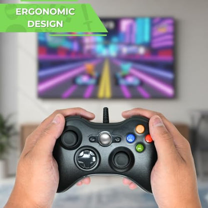 Old Skool Wired USB Controller for PC & Xbox 360 - Black | For Xbox 360, PC, Wired Connection, Controller Accessory, Black
