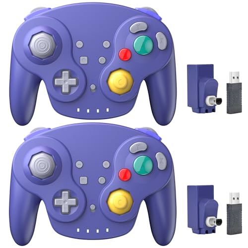 2 Pack 2.4G Wireless GameCube Controller for Switch 1 2, NGC Console-Indigo | Compatible with Switch Online, Windows PC, macOS (Built-in Vibration) (Rechargeable) (Analog Triggers / Stick) - color: Two Pack Indigo