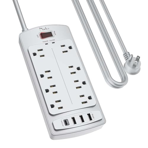 Surge Protector Power Strip - Nuetsa Flat Plug Extension Cord with 8 Outlets and 4 USB Ports, 10 Feet Power Cord, 2700 Joules, ETL Listed, Grey - color: Grey(8 Outlets), size: 10 Ft