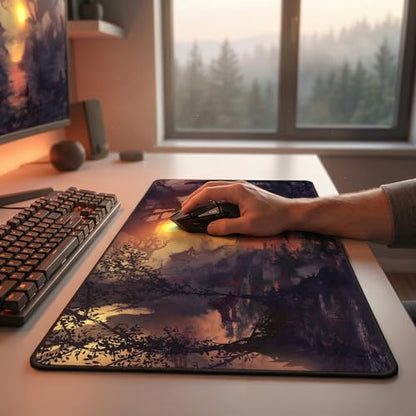 XXL Gaming Mouse Pad 23.6x11.8 inch, Nightfall Lone Warrior Anime Theme Desk Mat, Twilight Ashes Scene Large Mousepad,Fantasy Artistic Keyboard Mouse Mat (Twilight Embers) - color: Twilight Embers