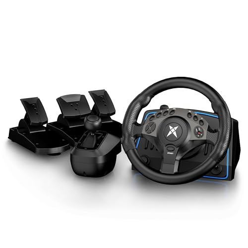 PC Racing Wheel with Pedals and H-Shifter - 1080 Degree 28cm 11" Large Magnetic Induction Gaming Steering Wheel for Euro Truck Simulator 2, American Truck Sim, Farming Simulator, Windows 7/8/10/11 - color: Black with ABS Pedal