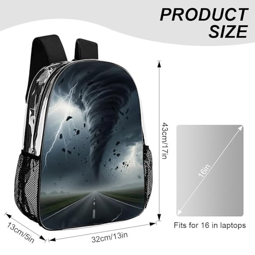 Fashion Teddy Print Clear Backpack Stadium Approved for Men Women | Transparent Bookbag with Reinforced Bottom, Adjustable Padded Shoulder Straps, Tornado Art - color: Pattern (335)