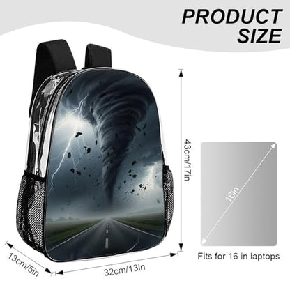 Fashion Teddy Print Clear Backpack Stadium Approved for Men Women | Transparent Bookbag with Reinforced Bottom, Adjustable Padded Shoulder Straps, Tornado Art - color: Pattern (335)