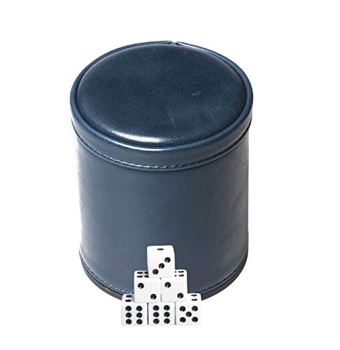 Navy Leatherette Dice Cup Set with 6 Dice Felt Lining Quiet in Shaking for Playing Liars Dice Farkle Yahtzee Board Games - color: Navy