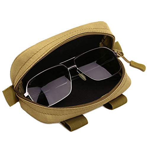 HUNTVP Tactical Eyeglasses Hard Case Molle Zipper Sunglasses Carrying Case Nylon with Clip - color: Coyote Brown