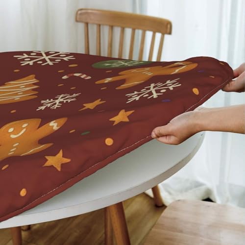 Famame Gingerbread Man Christmas Round Fitted Tablecloth with Elastic Protector Table Kitchen Dinner Waterproof Oil-Proof Table Covers Fits 40"-44", Small - color: Gingerbread Man Christmas, size: Small (40"-44")