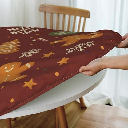 Famame Gingerbread Man Christmas Round Fitted Tablecloth with Elastic Protector Table Kitchen Dinner Waterproof Oil-Proof Table Covers Fits 40"-44", Small - color: Gingerbread Man Christmas, size: Small (40"-44")