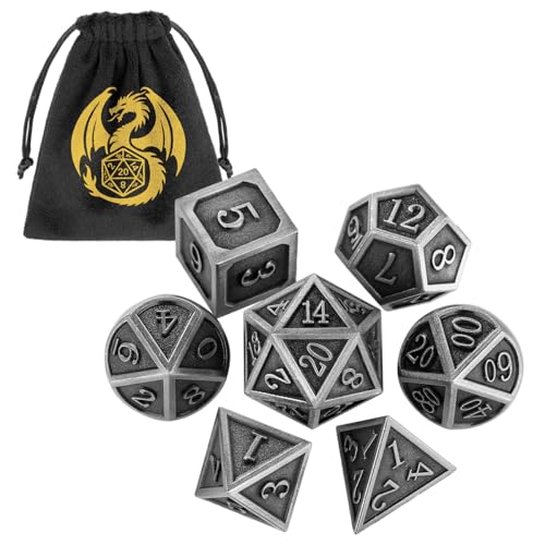 Metal Dice Set, 7pcs Polyhedral Metal DND Dice Set, DND Starter Set, D&D Gifts with Gift Bag, Role Playing Board Games Accessories, Silver - color: Silver + Gift Bag