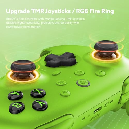 8Bitdo Ultimate 2 Wireless 2.4G Controller (Green) | For Windows PC, Apple, Steam & Android, TMR Joystick, Star-Ring RGB Lights, Adjustable Trigger Locks, Charging Dock Included - color: Green