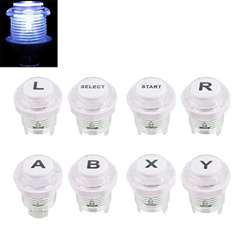 8 PCS Arcade Game LED Push Buttons with Cherry MX Mechanical Keyboard Microswitch Logo X Y Start Select for PC MAME Raspberry Pi White - color: White