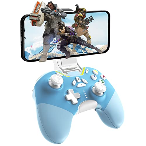iPhone Controller with Phone Clip, Hall Effect Joystick Wireless Bluetooth Gaming Controller for Android/iPhone/Apple Arcade MFi Games/PC/Switch/Steam with Macro/Lock Joystick Speed/6-Axis/Motor/Turbo - color: Blue