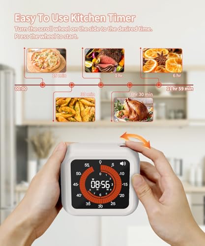 Digital Magnetic Visual Kitchen Timer, Up to 11H 59M Countdown & Count Up | USB-C Rechargeable, Large VA Display, Adjustable Volume and Brightness, Memory Recall Function for Kitchen, Classroom, Study - color: White