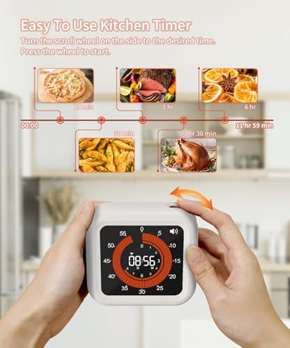 Digital Magnetic Visual Kitchen Timer, Up to 11H 59M Countdown & Count Up | USB-C Rechargeable, Large VA Display, Adjustable Volume and Brightness, Memory Recall Function for Kitchen, Classroom, Study - color: White