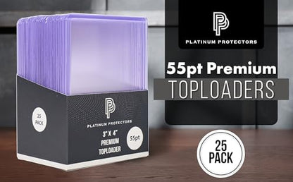 Platinum Protectors 55pt Toploaders Trading Card Protectors (25-Count) - Clear Hard Plastic Top Loader Sleeves for Autos, Refractors, etc