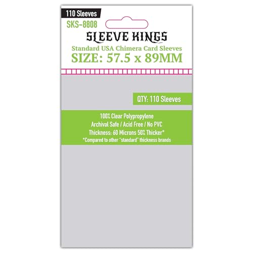 Sleeve Kings Standard Card Sleeves 57.5x89mm, 60 Micron, 110ct, SKS-8808 | 100% Clear Polypropylene, Acid-Free & PVC-Free, Archival-Safe for Long-Term Storage, Compatible with Wingspan & More - size: 57.5 x 89 mm, style: Standard USA Chimera