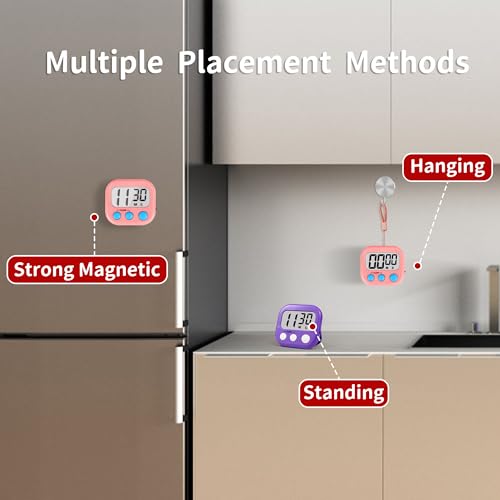 Timer for Kids Teachers Supplies Digital Kitchen Timers for Cooking Large Magnetic Classroom Timer 2Pack-Pink Purple - color: Pink Purple