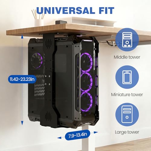 Adjustable Under Desk PC Mount, Heavy Duty PC Holder Under Desk- Up to 77 lbs Load Capacity, CPU Holder Stand Computer Mount for Standing Desks Home Office Laboratory