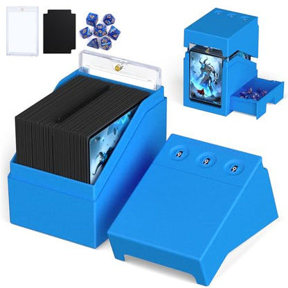 Proijeut Mtg Deck Box with Life Counter, Commander Deck Box Fits 100 Double-Sleeved Cards, Magic Card Storage Box with Commander Display & Dice Tray, Fit for MTG, TCG, CCG (Blue) - color: Blue