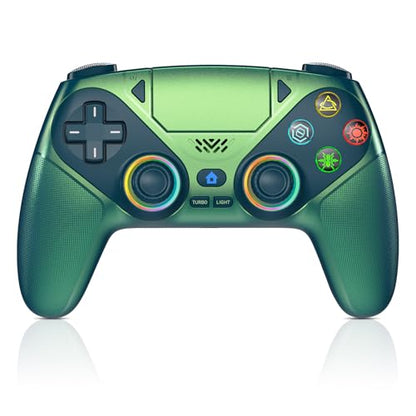 Gamrombo LED Wireless Controller for PS5, Compatible with PS5 Pro/Slim/PC, Dual Vibration, Macro/Turbo Function, 3.5mm Audio Jack, 6-Axis Motion Control Gamepad with Speaker - Chromatic Teal - color: Chromatic Teal