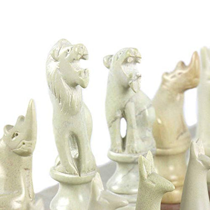 Global Crafts Soapstone Animal Chess Set - Hand-Carved 15 in African Set - Ages 13 and Up - size: 15 Inch