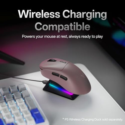 Rapoo VT3 Gen-2 Wireless Gaming Mouse, True 8K Wireless Polling Rate, 53g Lightweight, Up to 750 Hr Battery, Nordic nRF54L15 MCU, 100-Million Mechanical Switch, 10 Programmable Buttons, Macro Enabled - color: Pink