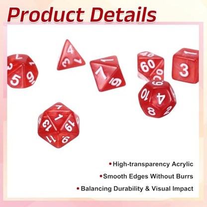 uxcell Polyhedral Dice Set, 7 Pcs Acrylic Dice for Role Playing Table Games Tabletop Gaming Accessories, Pearl Pattern Red - color: Pearl Pattern Red