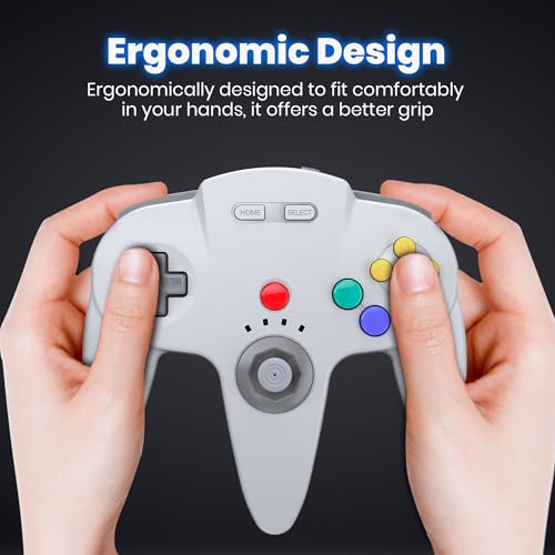 2 Pack Wireless N64 Controller Made for Switch 1 & 2, N64 Console, Gray | (Built-in Vibration) (Rechargeable) (3D Analog Stick), 2.4 GHz USB & N64 Receiver Made for Switch Online, Windows PC, macOS - color: Gray