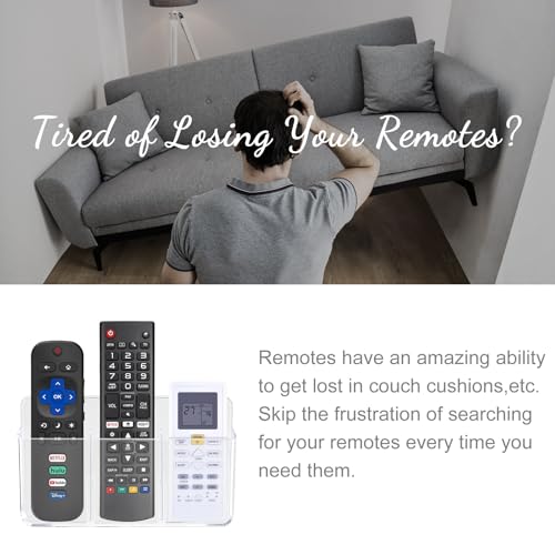 3 Slot Adjustable Remote Holder Wall Mount, TV Controller Holder Hollow Bottom Slot Easy Phone Charging, Adhesive Remote Control Holder, Wall Pen Holder for Office School Home - Clear - color: Clear