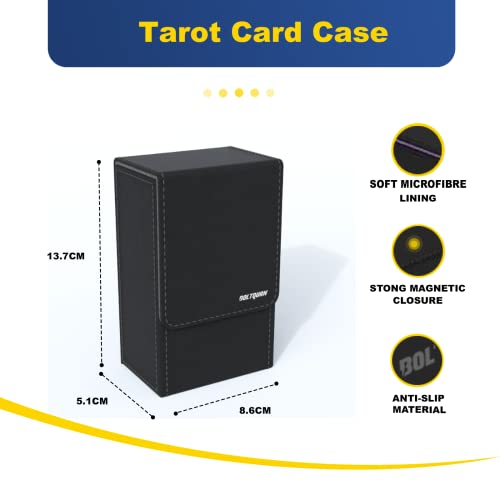 Black Tarot Card Holder with Grey Interior; Fold Top Tarot Card Box Case with Magnetic Lid Closure; Fits Standard Tarot Card Deck; Holder Measures Standard Size 5.39 x 3.38 x 2 In(Grey) - color: Grey