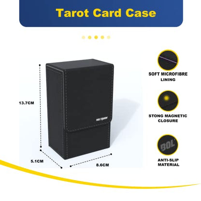 Black Tarot Card Holder with Grey Interior; Fold Top Tarot Card Box Case with Magnetic Lid Closure; Fits Standard Tarot Card Deck; Holder Measures Standard Size 5.39 x 3.38 x 2 In(Grey) - color: Grey