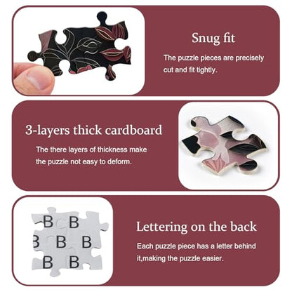 Impossible Puzzle for Adults 1000 Pieces, Black Girl Puzzles Flower Plant Aesthetic Art, Floral Elegant Black Woman Jigsaw Puzzle Paper Cut - style: Floral Silhouette Puzzle