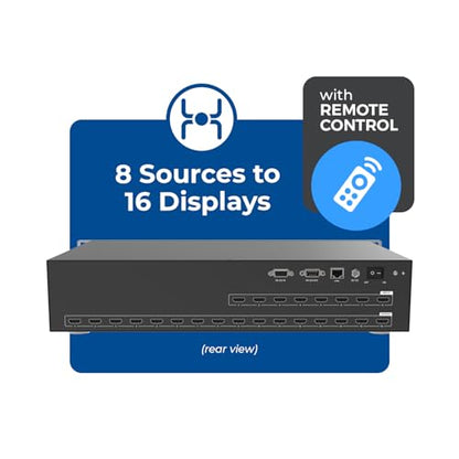 OREI 8x16 HDMI Matrix Switch – 4K@30Hz, EDID, RS-232, WebGUI, IR, HDCP 2.2 | HDMI Matrix 8x16, 8x16 HDMI Matrix Switcher – 10.2Gbps, Scene Save & Recall, Round Robin, Dolby Atmos, DTS:X, 2U Rack Mount - size: 8X16 Matrix Switch