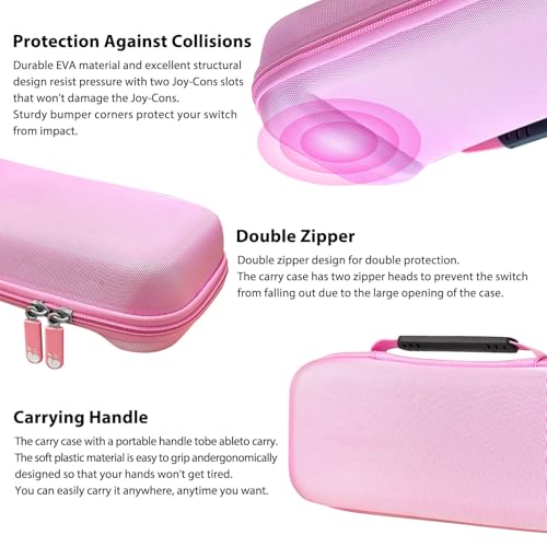 RAVEtone Travel Carrying Case Compatible with Nintendo Switch 2 Model 2025, Large Capacity Premium EVA Portable Hard Shell Pouch Waterproof Game Bag with 32 Game Cartridge Accessories (Pink) - color: Pink, style: Large