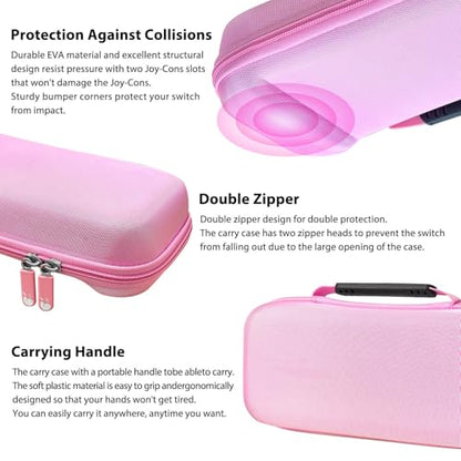 RAVEtone Travel Carrying Case Compatible with Nintendo Switch 2 Model 2025, Large Capacity Premium EVA Portable Hard Shell Pouch Waterproof Game Bag with 32 Game Cartridge Accessories (Pink) - color: Pink, style: Large