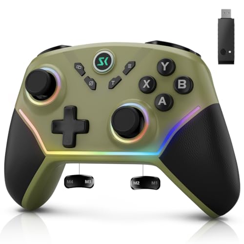 Multi-Platform Wireless Controller, PC Gaming Controller with 2.4G Adpater/Hall Joysticks/Hall Triggers/1200 mAh Battery/4 Programmable Buttons/RGB Lighting, Compatible with PC Windows 7/8.1/10/11, Switch/OLED/Lite, iOS, Android, Steam-Army Green - color: