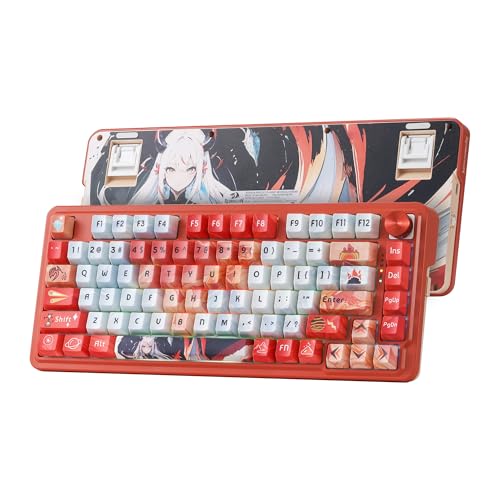 Redragon K673 PRO Wireless 81-Key RGB Gasket Gaming Keyboard, Scroll Knob | Multi-Function Control Wheel, 0-Delay Tri-Mode, Cushioned 5-Layer Noise Dampening for Creamy Thocky Sound, Compact 80% Size - color: Flaming Red (Anime Version), size: 81 Keys + N