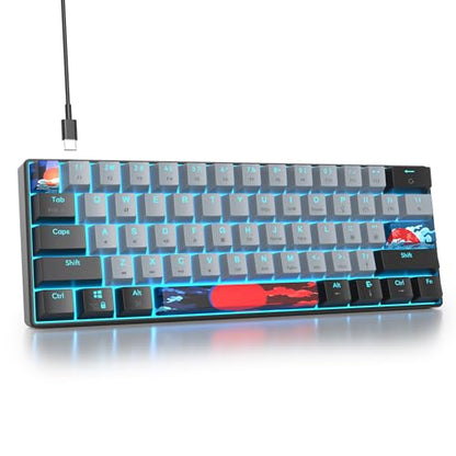 Protable 60% Percent Gaming Keyboard Mechanical, Mini Compact RGB Backlit 61 Keys Wired Office Keyboard with Blue Switch for Mac/Win (Dolch/Blue Switch) - color: Dolch/blue Switch