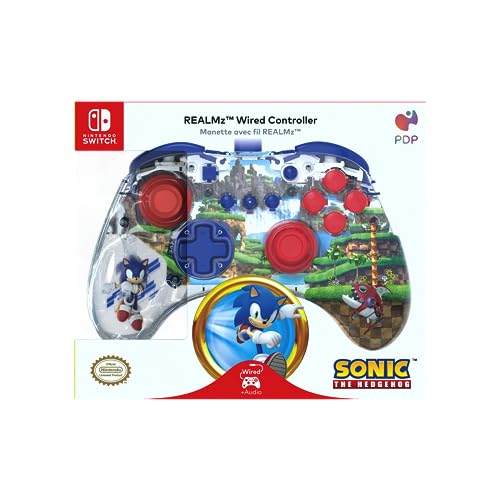 PDP REALMz Nintendo Switch Pro Controller, Customizable LED Lighting, 3.5mm Headphone Jack, Officially Licensed by Nintendo and SEGA: Sonic Superstars (Sonic Green Hill Zone) - color: Sonic