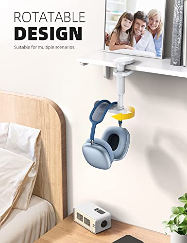Lamicall Headphone Stand, Headset Holder - [2025 Upgarded] 360° Rotating Headphone Hanger, Earphone Holder Hook Mount Clamp Under Desk for Airpods Max, Sennheiser, More, White