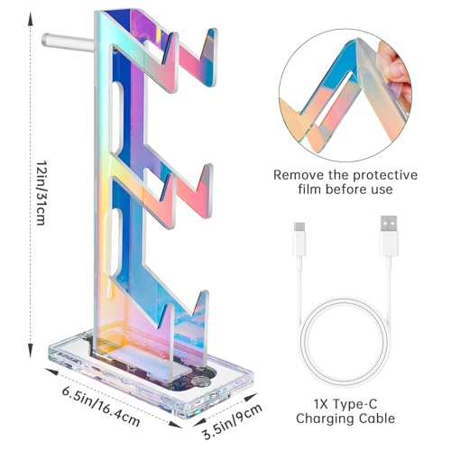 NiHome Controller Holder & Headphone Stand, LED Acrylic 3-Tier Gaming Desk | USB-Powered 7 Colors 3 Modes, Anti-Slip Headset Cable Management, Gamer Gift For PS5 Xbox - size: 3-Tier